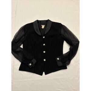 Metaphor Vintage Top Fancy Glam Buttons Sheer Sleeve Collared Top Black Sz S